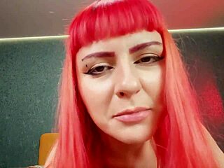 Pretty redhead girl next door in heels plays femdom role with dirty talk, seducing into creampie in her tight pussy.