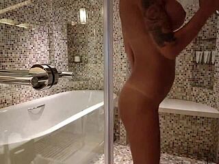 uh, like, lovely monika fox strips down and showers, ya know, free vid...