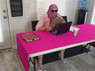 Curvy white milf secretary in mini skirt gets upskirt fingering and creampie from black boss after interview