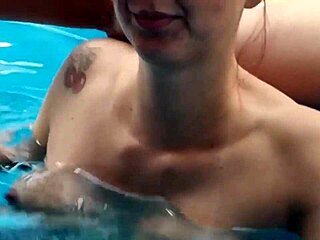 in the lively pool area of the night club, amateurs enjoy dancing outdoors with natural vibes