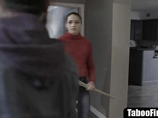 Hot brunette teen gets fucked hard doggystyle by creepy guy