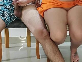 i got so hot at dinner we got caught but she kept riding - real homemade