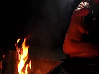 Curvy blonde goes naked in the forest for outdoor blowjob on big cock.