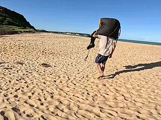 Brazilian Latina Tattooed Babe Gives Outdoor Public Blowjob on Huge Cock in the Air