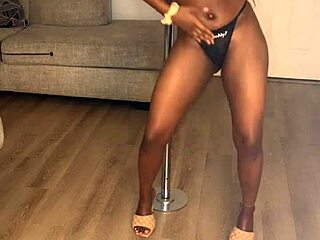 Ebony Divine shows off her fat ass and tits before getting a deep creampie in wild fucking action.