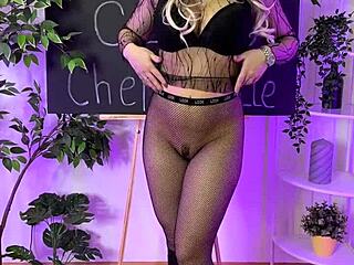 nylon club puts on fishnet tights with heels and ass spanking