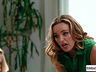 Milfs lick and fist petite young woman's pussy in lesbian 3some