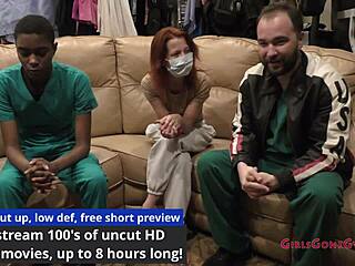 brunette nurse jewel tries on latex gloves in hospital backstage