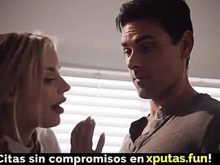 Blonde Stepdaughter Sucks Cock and Enjoys Fucking with Handjob and Natural Tits in Spanish Subtitles