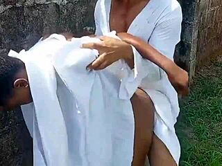 in the country ranch, a horny ebony couple with a fat curvy woman and big cock guy engage in rough sex.