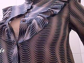 Pinay chubby with big tits, what are you doing playing with those huge natural boobs during office break?