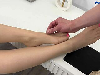 Maddy's Shaved Pussy Gets Pounded In Tan Pantyhose With Cumshot On Feet