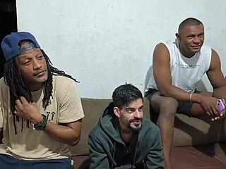 Intense gangbang with five hung guys pounding bbw ass in raw double penetration