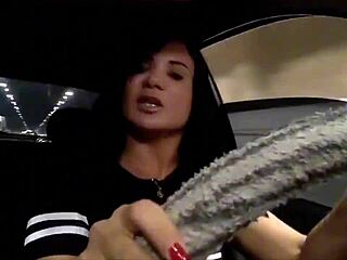 Being an app driver in heavy traffic means quick stops for a latina to flash her big clit and cum in the car.