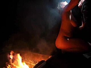 Curvy blonde goes naked in the forest for outdoor blowjob on big cock.