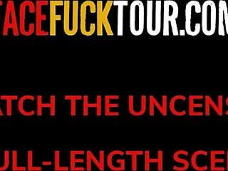 Big tits latina milf kneels down for deepthroating thick white cock sloppily