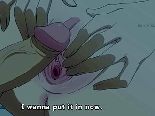 hey that late-night anime handjob turns into passionate creampie sex with brunette hentai babe's big tits