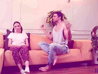 The narrative unfolds as a beautiful Russian mistress in stockings bends over for intense rimming in the workspace