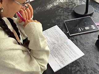 Spanish Teacher Fucks Pretty Teen on Classroom Desk with Big Cock Cumshot