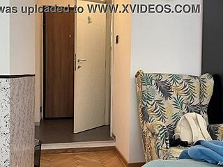 flashing my big tits and ass naked by dropping the towel in front of the real delivery man.