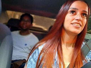 The naughty app driver catches her well-endowed passenger masturbating in the back seat during an interracial public flashing adventure with ass worship.