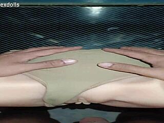 i ripped her beige panties for quick desk anal fuck with dripping cum on ass and gaping close up