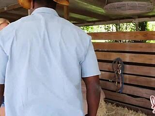 Naughty blonde and curvy cowgirls ride big black cock in outdoor ranch threesome with cum on tits! 😈🐎