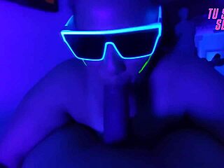 Oh watch my deep throat blowjob in neon room I'm the most submissive!