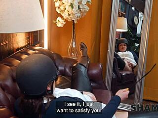 The kinky Czech mistress in leather caught her student masturbating then rode him cowgirl style.