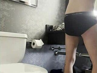 In the bath, she casually touches him, leading to a steamy handjob scene with the pornstar.