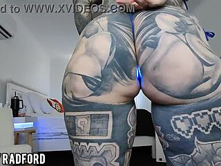 milf tries on bikini with glowing led butt plug insertion