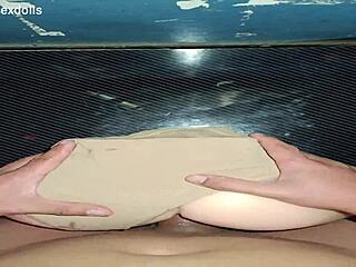 i ripped her beige panties for quick desk anal fuck with dripping cum on ass and gaping close up