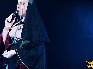 nun turns guy into her whore with strapon punishment in garage