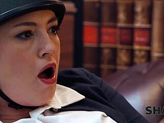 The kinky Czech mistress in leather caught her student masturbating then rode him cowgirl style.