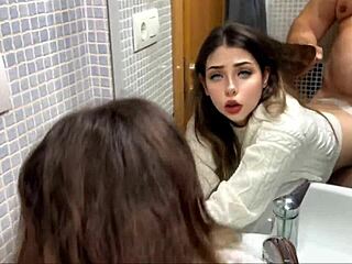 horny latina petite amateur bent over for quick bathroom fuck by landlord while boyfriend nearby