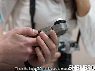 Oh man, this nerdy girl with glasses is getting totally impaled on that strapon, you seeing this?