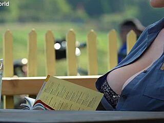 hiking adventure shows downblouse saggy tits in public exposure