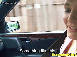 Look at this hitchhiking brunette flashing her tits outdoors!