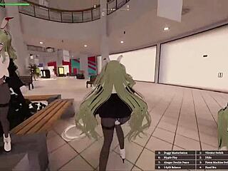 Experience this hentai game with green hair bunny girl exposing in mall pov.