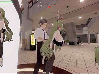 Experience this hentai game with green hair bunny girl exposing in mall pov.