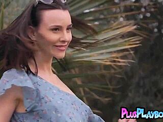 slim milf adel morel poses outdoors and exposes small tits in hot body display