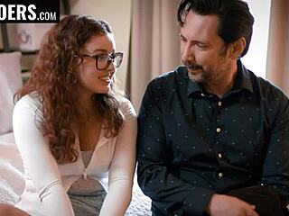 teen student with glasses and curly hair suggests riding teacher's cock for facial cumshot after deepthroat and ball licking.