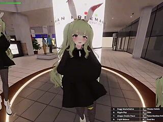 Experience this hentai game with green hair bunny girl exposing in mall pov.