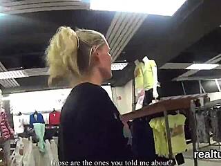 Adorable Czech cutie gets seduced in shopping centre, strips clothes, and rides huge cock in hardcore POV pounding with ripped outfits.