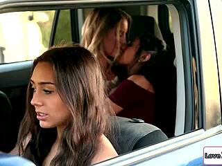 Voyeur latina watches and masturbates as two babes dare to kiss, finger, and lick each other in a steamy threesome session