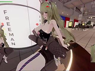 Experience this hentai game with green hair bunny girl exposing in mall pov.