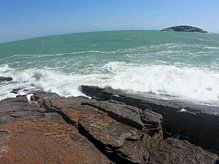 Peing and sex on the beach part 1 features latina teen riding big cock in cowgirl. Muscular guy pounds her natural tits and big pussy lips hard.