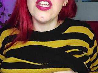 Pretty redhead teacher in miniskirt gives romantic joi with blowjob and doggystyle toys