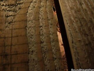 voyeur lesbian slave sneaks peeks at bound mistress. she masturbates intensely until reaching massive orgasms in domination play.