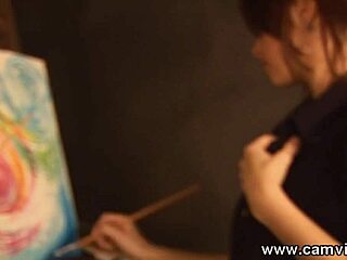 PAINTING the PERFECT PUSSY with Redhead Striptease and Masturbation!